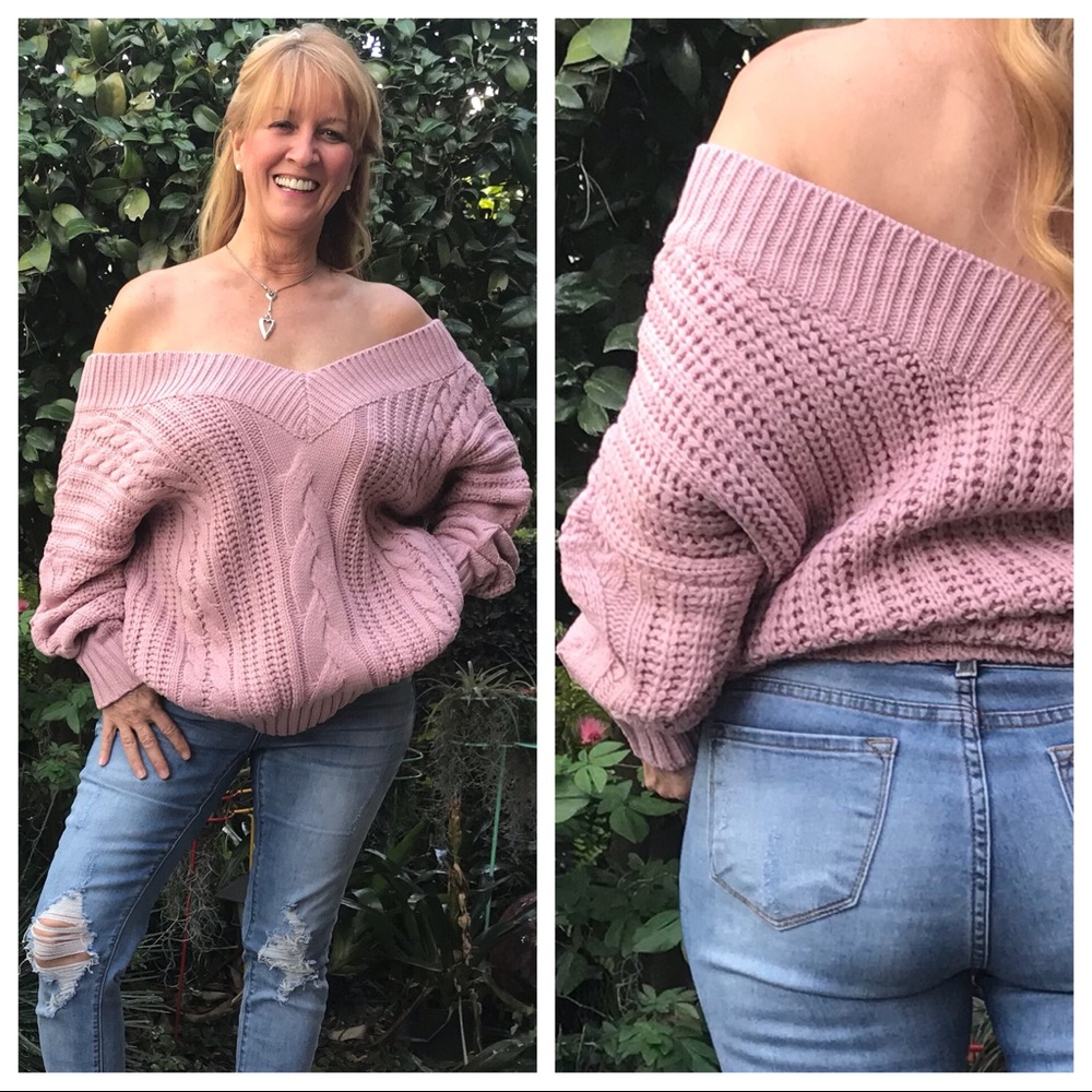 Found My Mojo! Mauve Off-Shoulder V-Neck Sweater - Picture 2 of 8